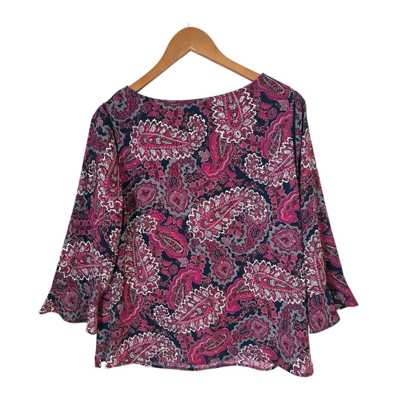Talbots Pink Purple Paisley Tulip 3/4 Sleeve Blouse Top Petite Medium MP - Picture 10 of 11